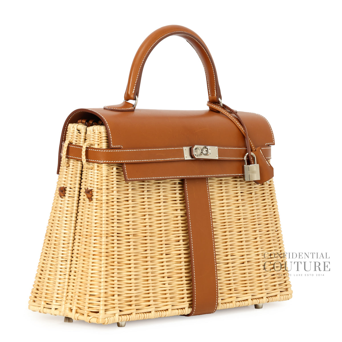 Kelly 35cm Picnic Wicker and Barenia Leather Palladium Hardware