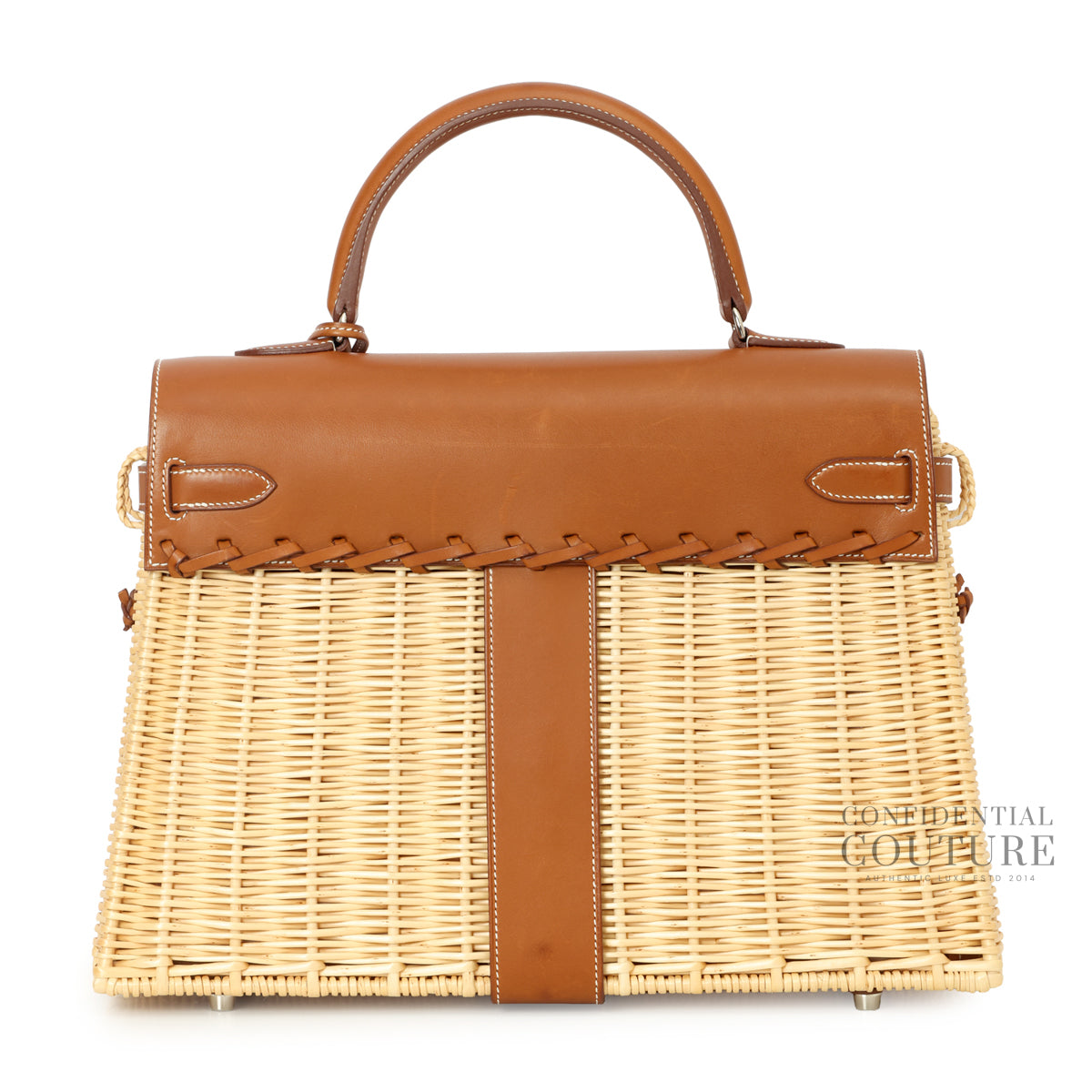 Kelly 35cm Picnic Wicker and Barenia Leather Palladium Hardware