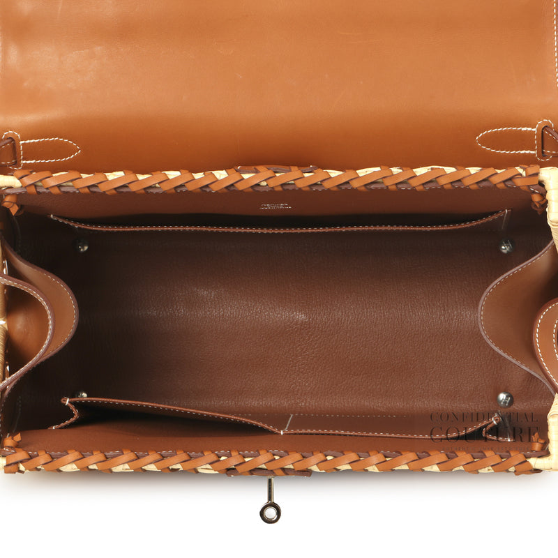 Authentic Pre-Owned Hermès Kelly 35 Picnic Wicker and Barenia Leather Bag with Palladium Hardware – Interior View