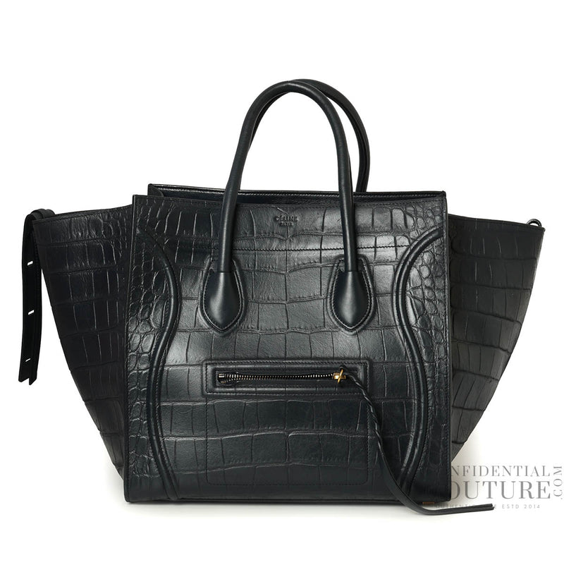 Navy Blue Croc-Embossed Medium Phantom Luggage Tote