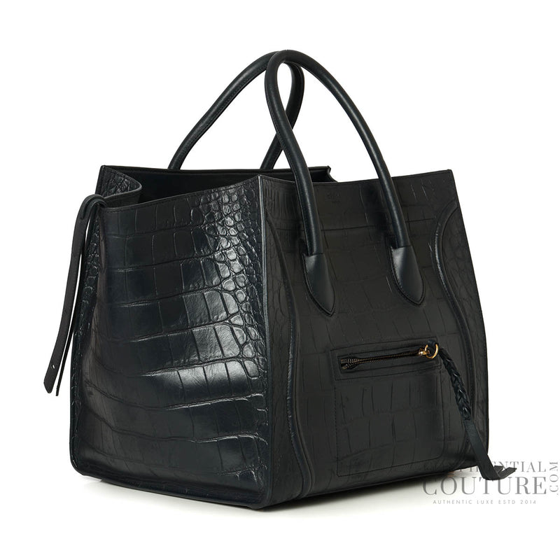 Navy Blue Croc-Embossed Medium Phantom Luggage Tote