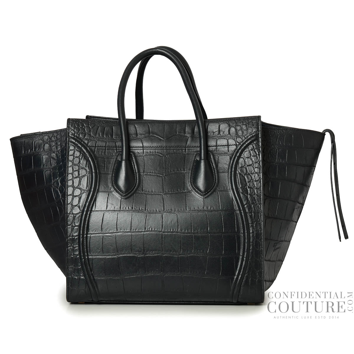 Navy Blue Croc-Embossed Medium Phantom Luggage Tote