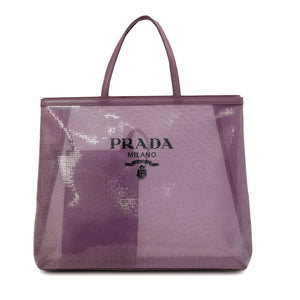 Purple Sequin Mesh and Leather Large Tote Bag