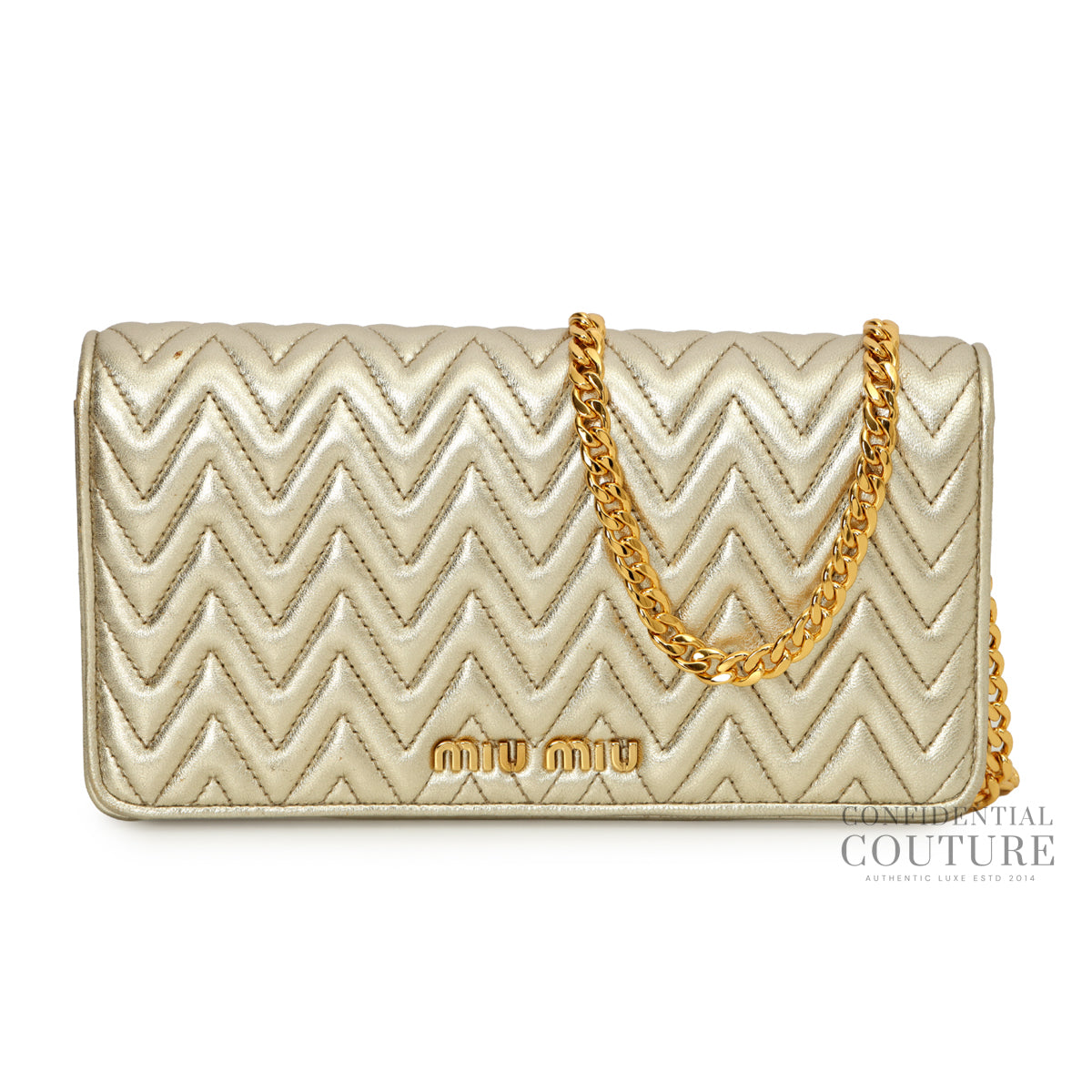 Silver Matelasse Leather Wallet on Chain