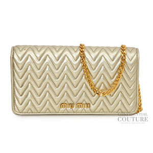 Silver Matelasse Leather Wallet on Chain