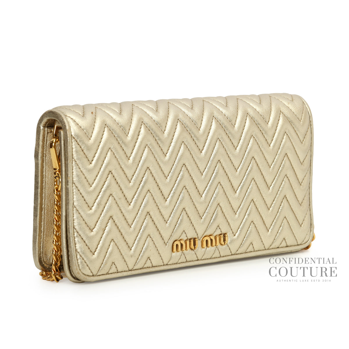 Silver Matelasse Leather Wallet on Chain