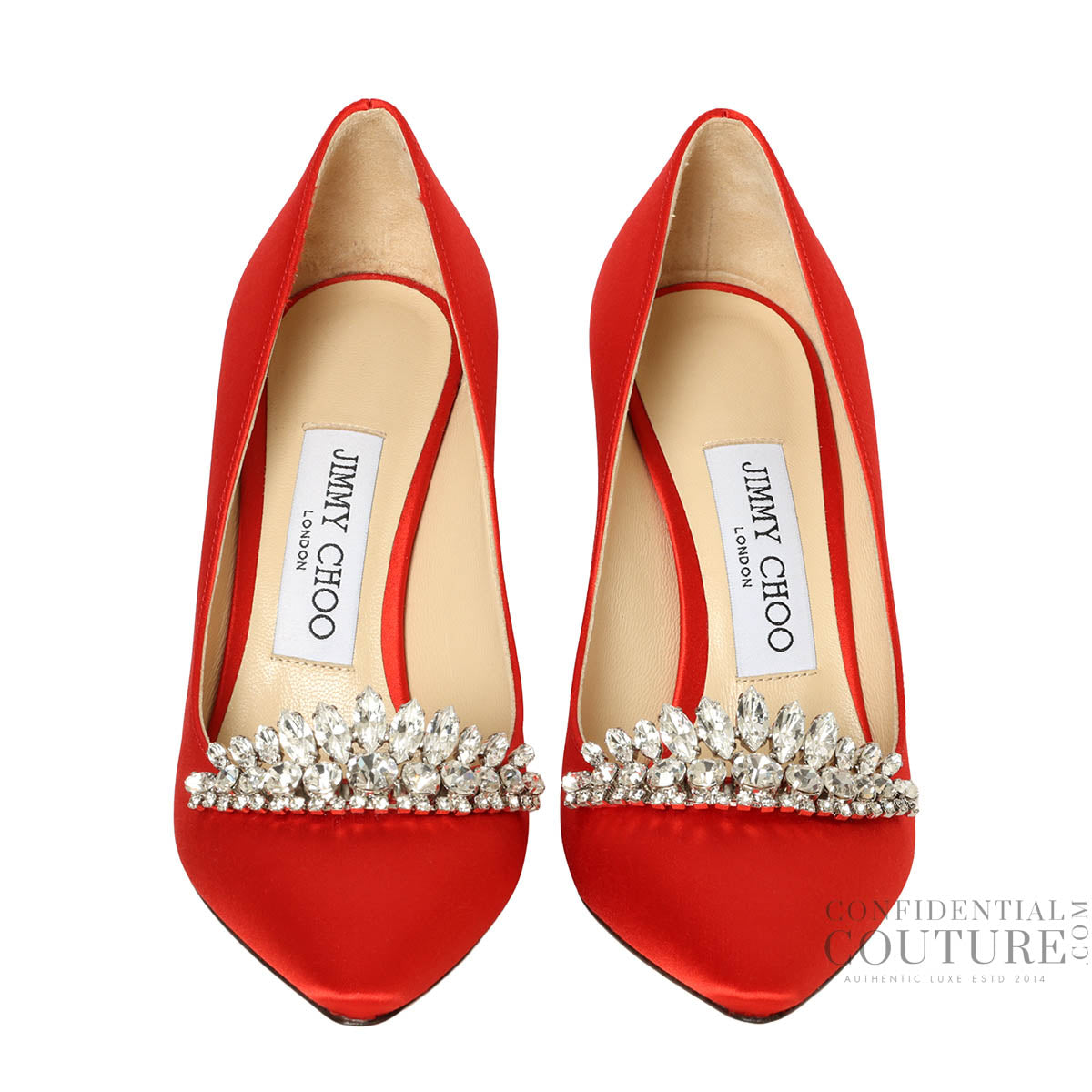Romy 85 Red Satin/ Crystal Pumps- EU 35