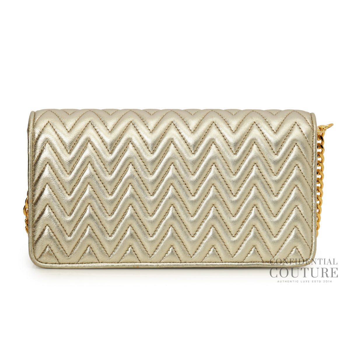 Silver Matelasse Leather Wallet on Chain