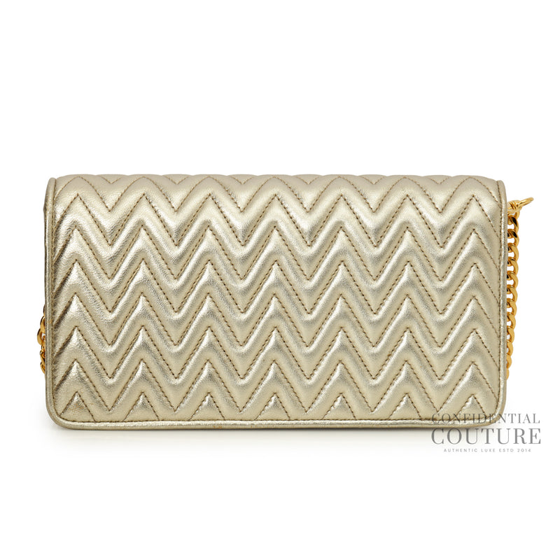 Silver Matelasse Leather Wallet on Chain