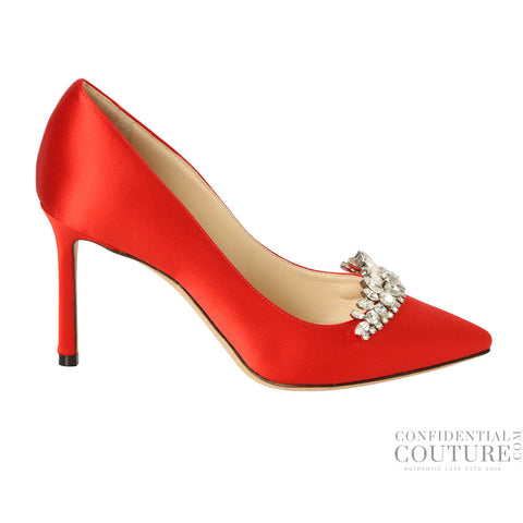 Romy 85 Red Satin/ Crystal Pumps- EU 35