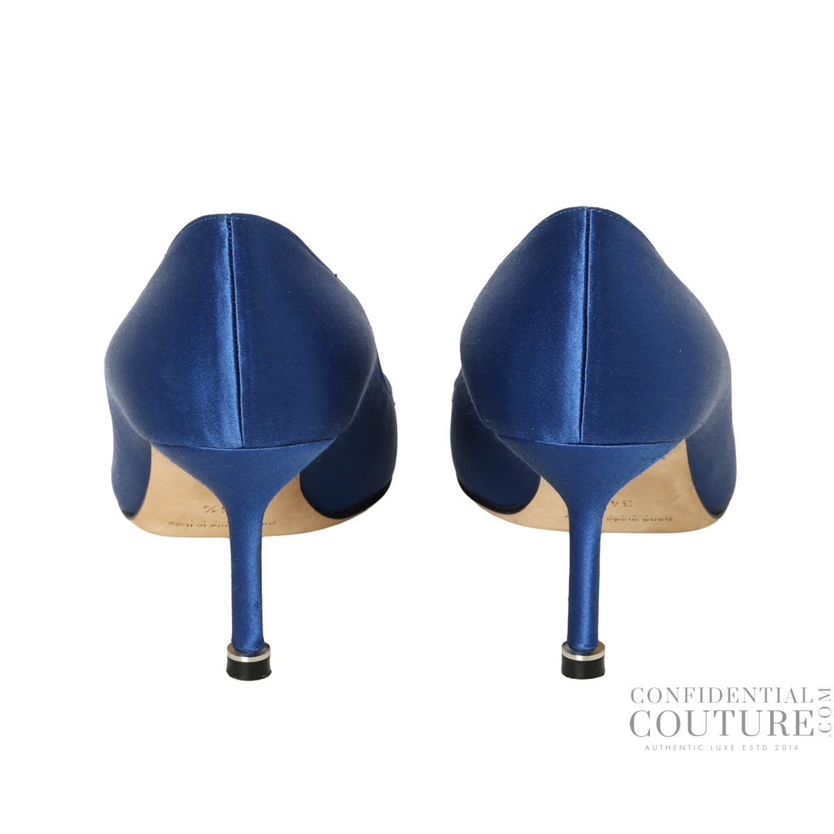 Mid Blue Satin Jeweled Buckle Hangisi Pumps- EU 34.5