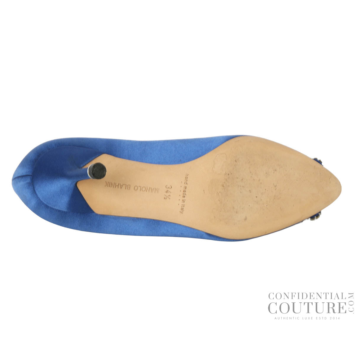 Mid Blue Satin Jeweled Buckle Hangisi Pumps- EU 34.5