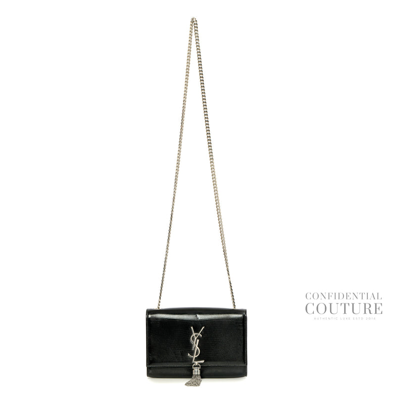 Lizard Embossed Patent Leather Black Small Kate Bag