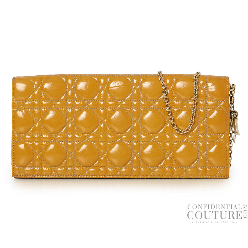 Christian Dior Mustard Cannage Patent Leather Lady Dior Chain Clutch