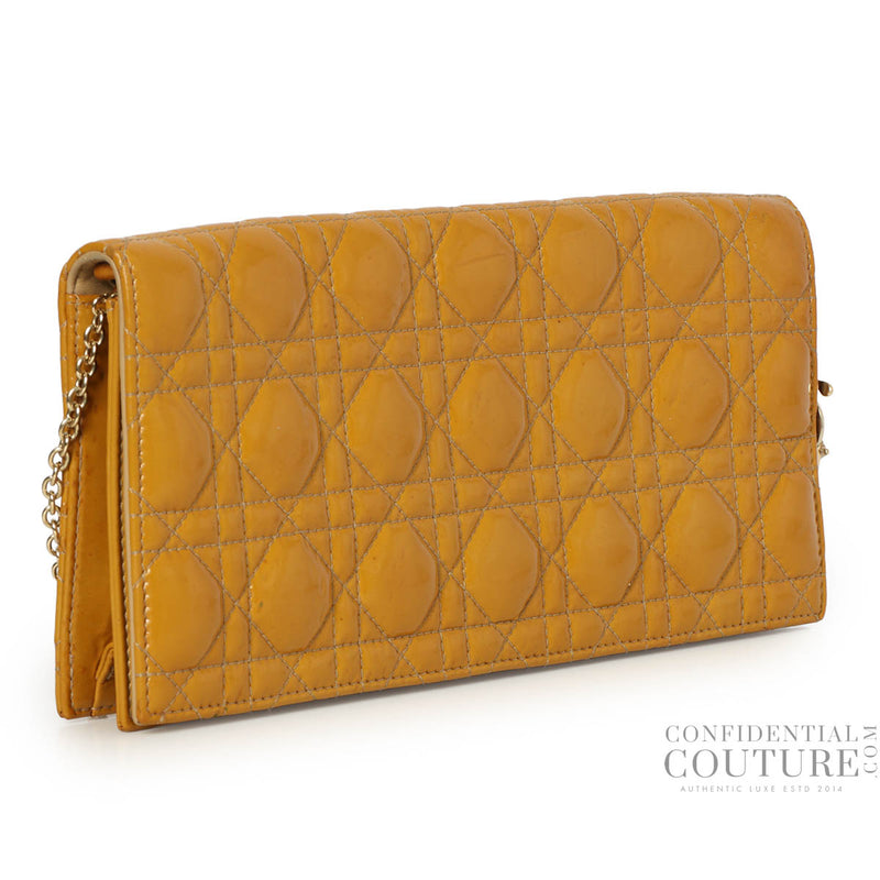 Pre lovedChristian Dior Mustard Cannage Patent Leather Lady Dior Chain Clutch