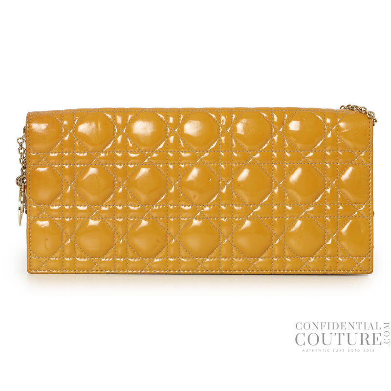 Women pre loved Christian Dior Mustard Cannage Patent Leather Lady Dior Chain Clutch