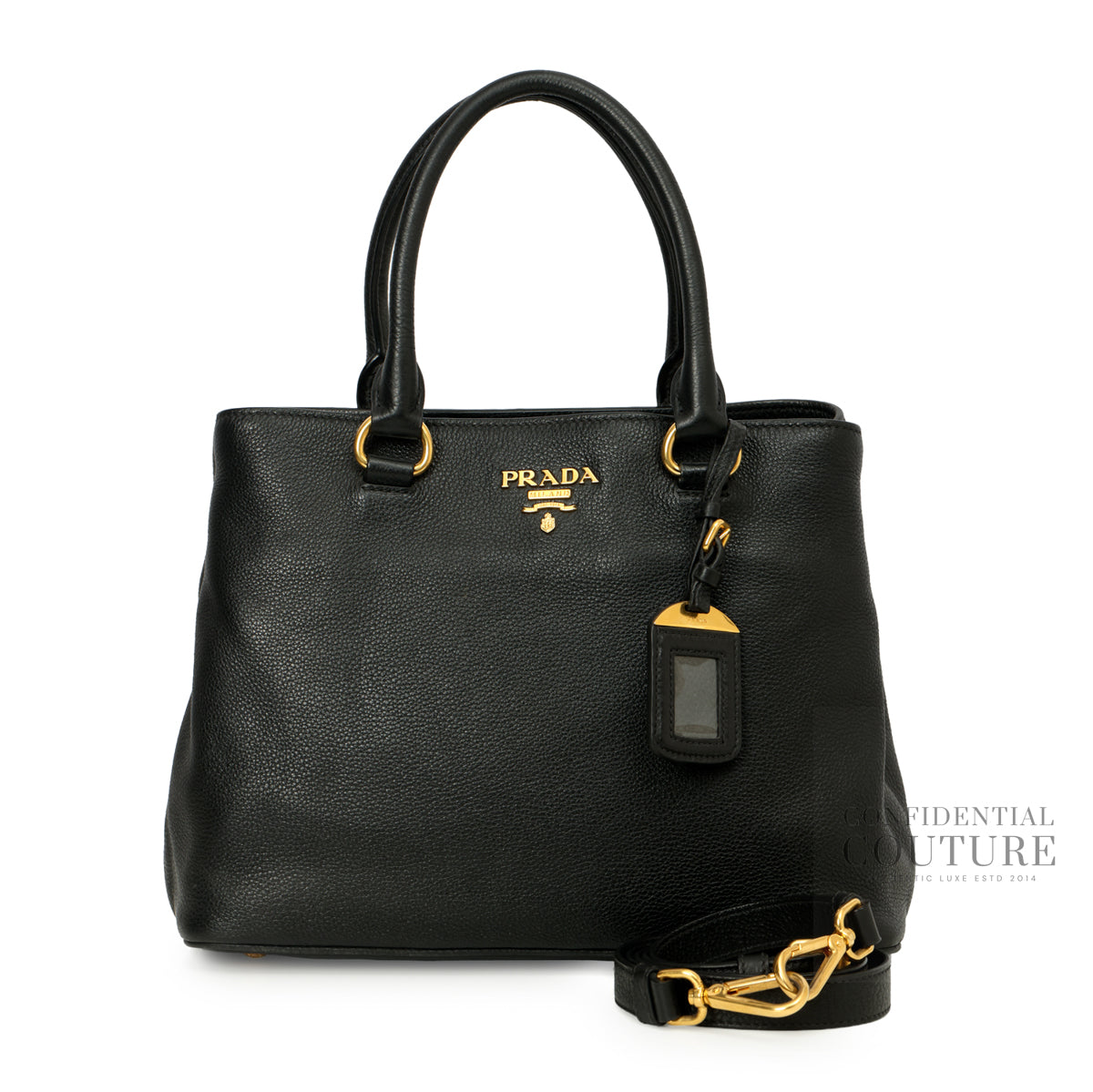 Black Vitello Daino Leather Open Tote