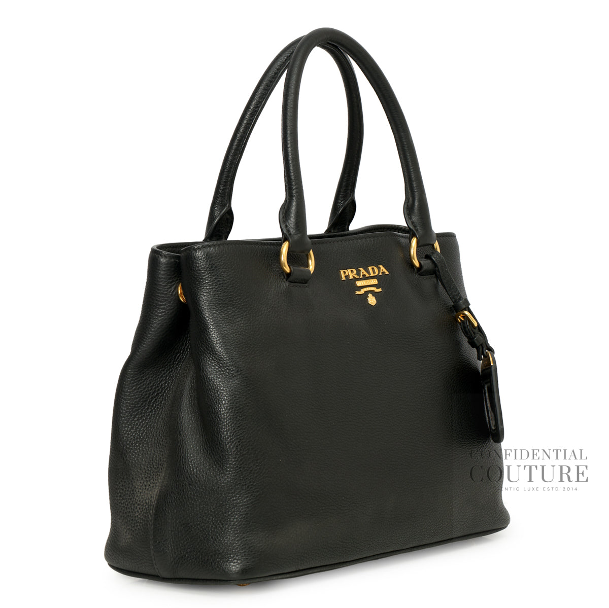 Black Vitello Daino Leather Open Tote