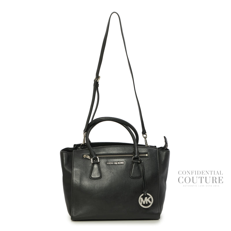 Carine Satchel with Detachable Strap in Black Leather Bag