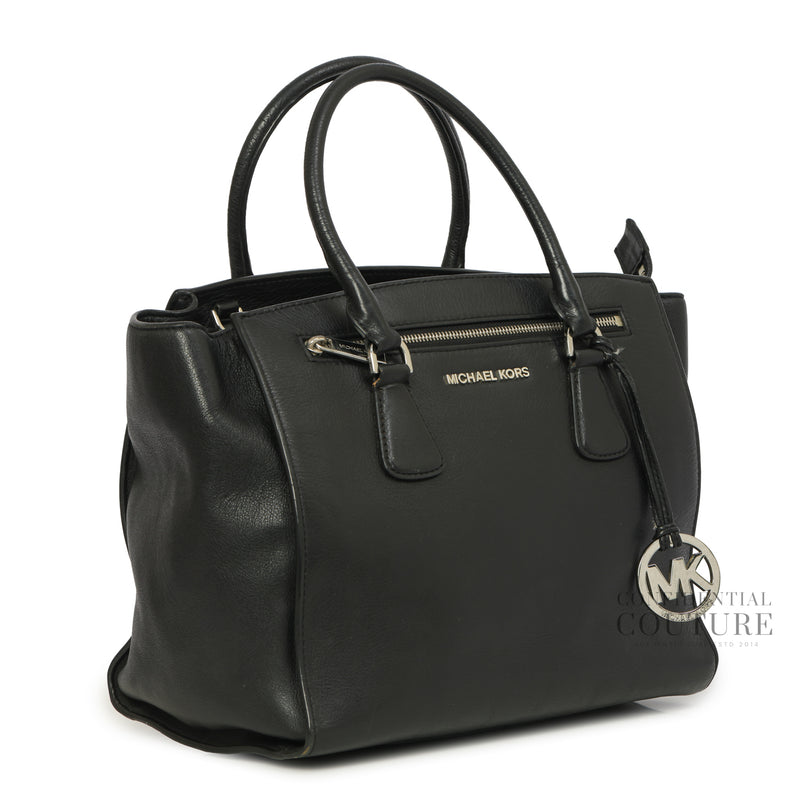 Carine Satchel with Detachable Strap in Black Leather Bag