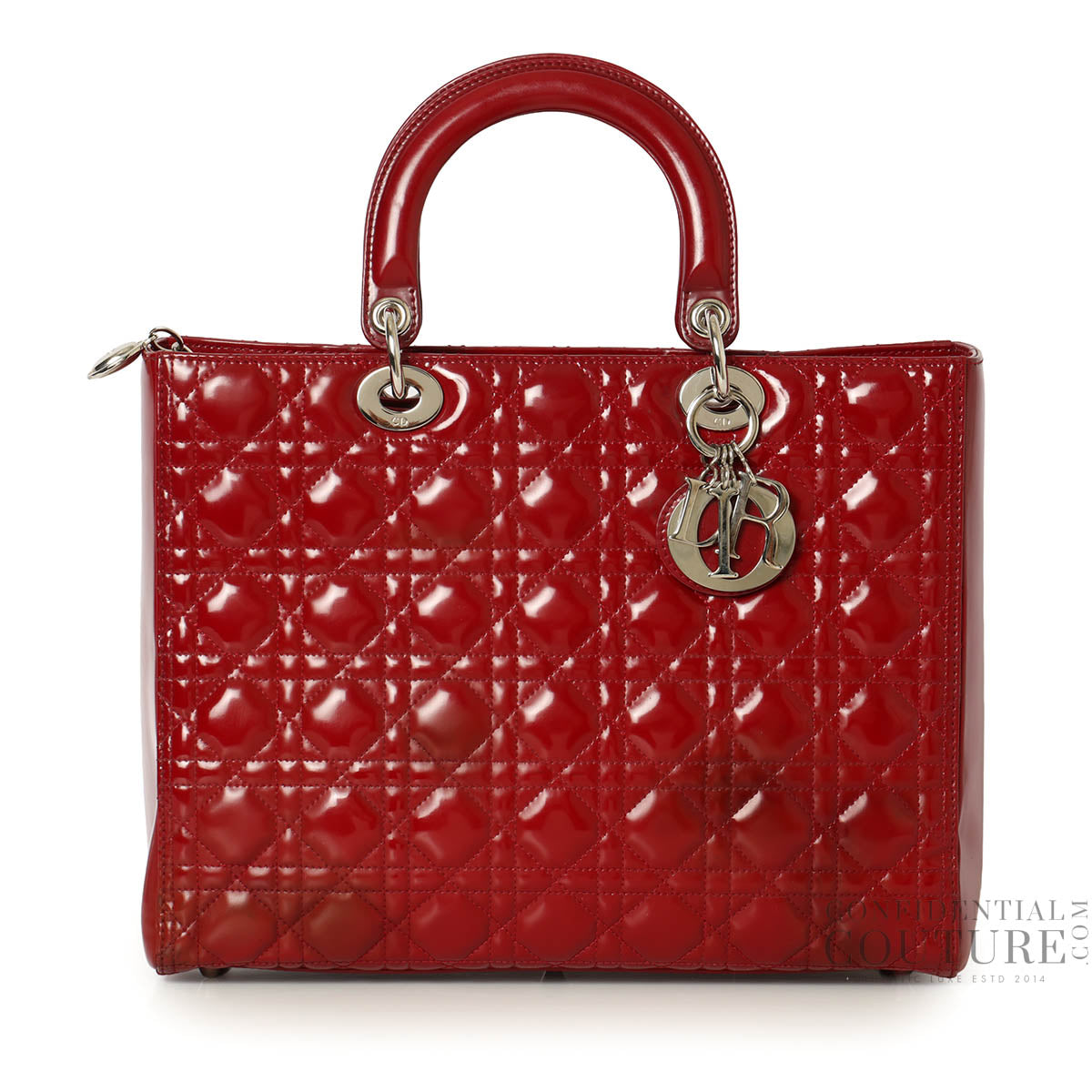 Cherry Red Cannage Quilted Patent Leather Large Lady Dior Bag
