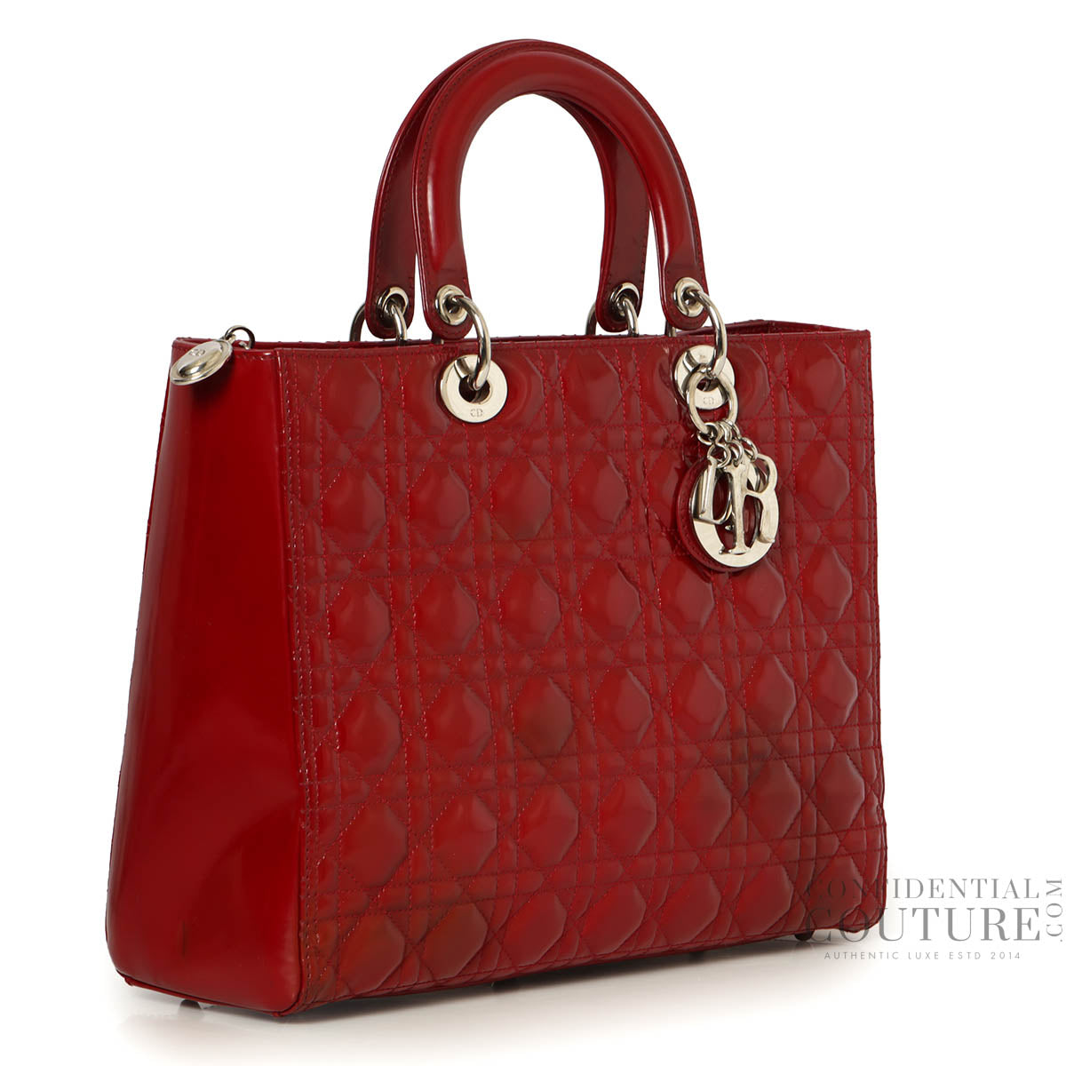Cherry Red Cannage Quilted Patent Leather Large Lady Dior Bag
