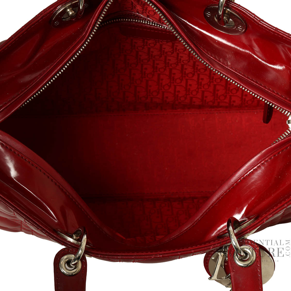 Cherry Red Cannage Quilted Patent Leather Large Lady Dior Bag