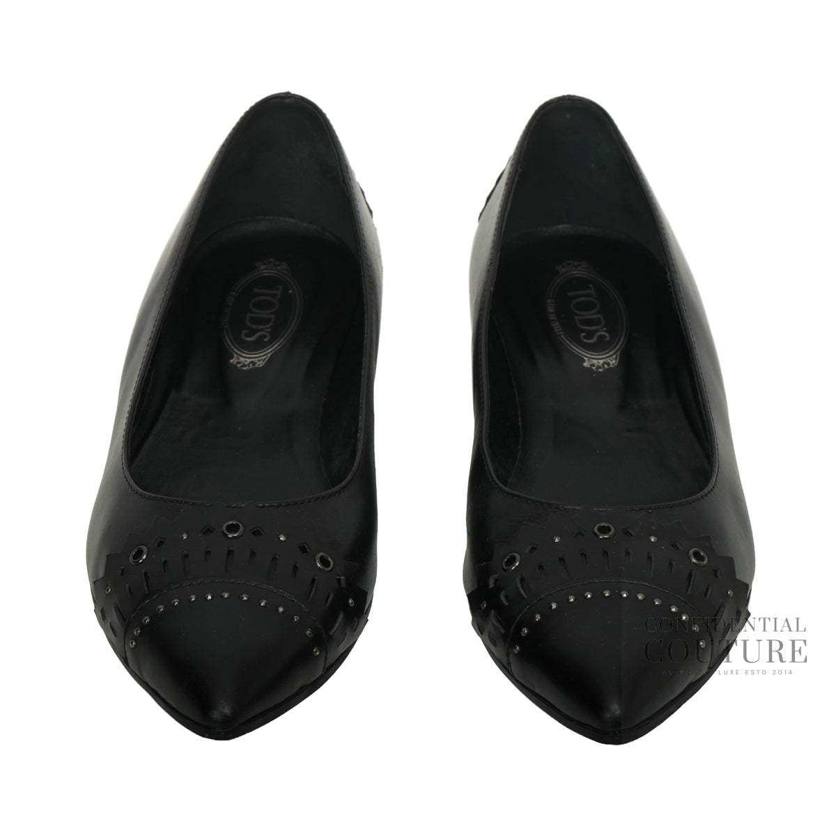 Black Leather Pointed Toe Ballet Flats | EU 37