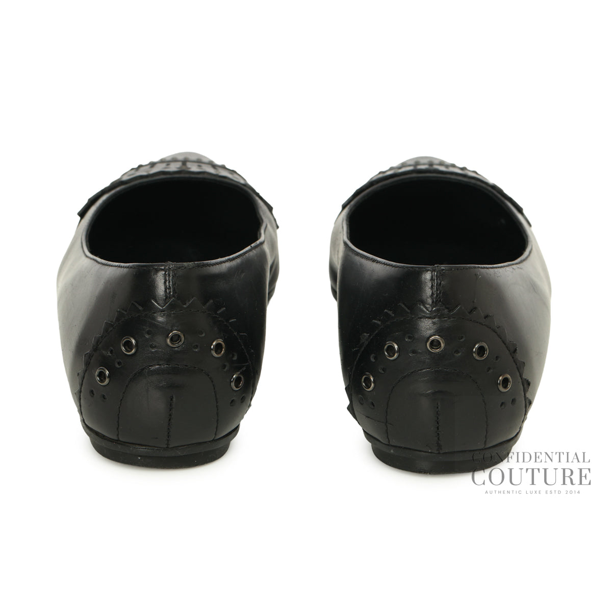Black Leather Pointed Toe Ballet Flats | EU 37