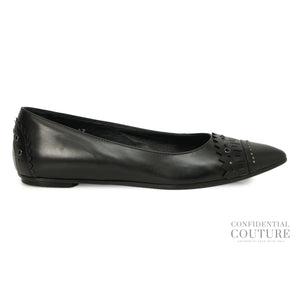 Black Leather Pointed Toe Ballet Flats | EU 37