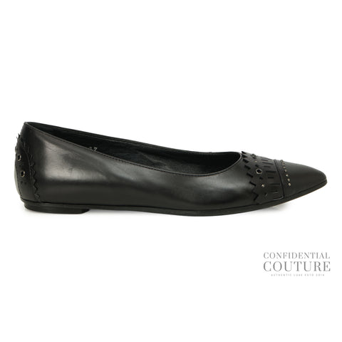 Black Leather Pointed Toe Ballet Flats | EU 37