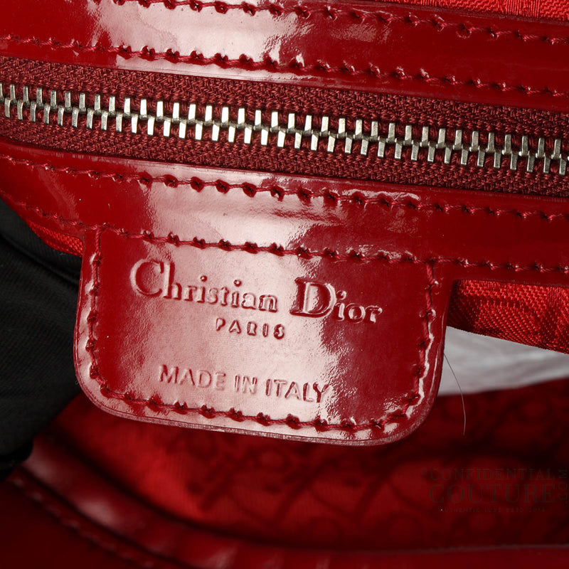 Cherry Red Cannage Quilted Patent Leather Large Lady Dior Bag