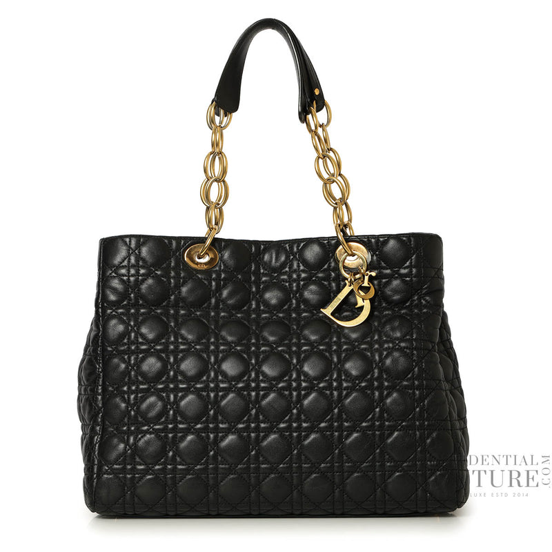 Black Cannage Quilted Lambskin Leather Dior Soft Shopping Tote Bag