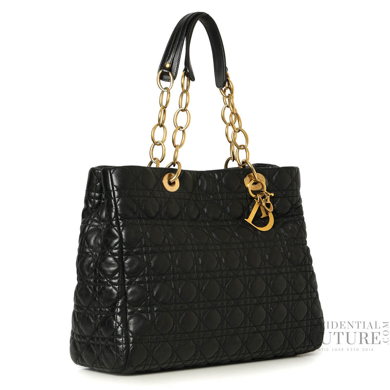 Black Cannage Quilted Lambskin Leather Dior Soft Shopping Tote Bag