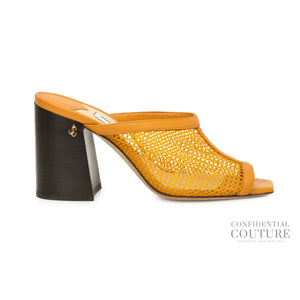 Mustard Joud 85 Leather Trimmed Mesh Mules | EU 37 | UK 4 | US 7