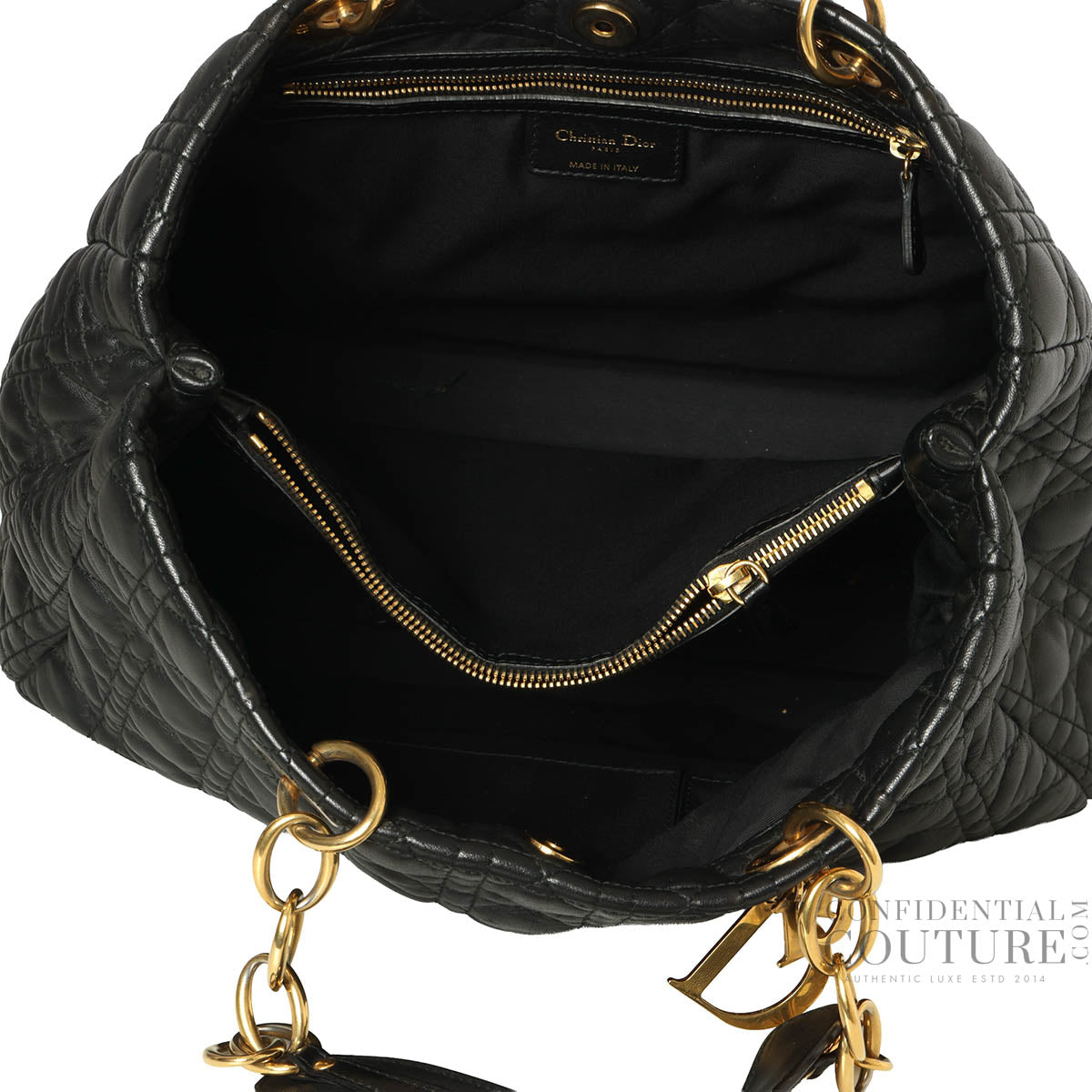 Black Cannage Quilted Lambskin Leather Dior Soft Shopping Tote Bag