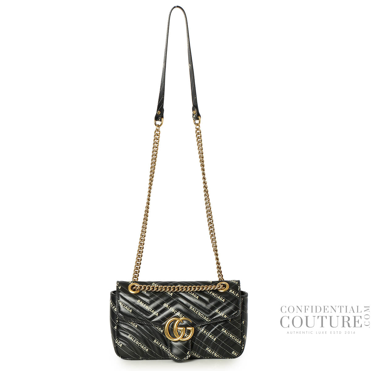 X Balenciaga Black Leather Small Gucci Marmont Shoulder Bag