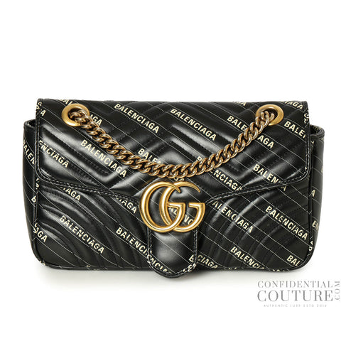 X Balenciaga Black Leather Small Gucci Marmont Shoulder Bag