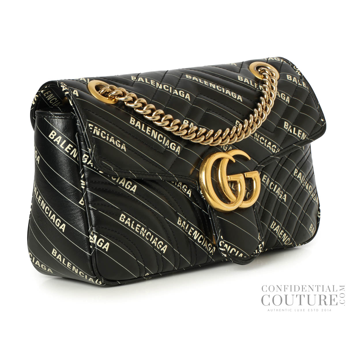 X Balenciaga Black Leather Small Gucci Marmont Shoulder Bag