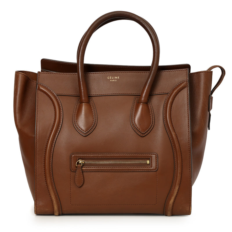 Pre loved celine luggage mini brown sienna leather tote price