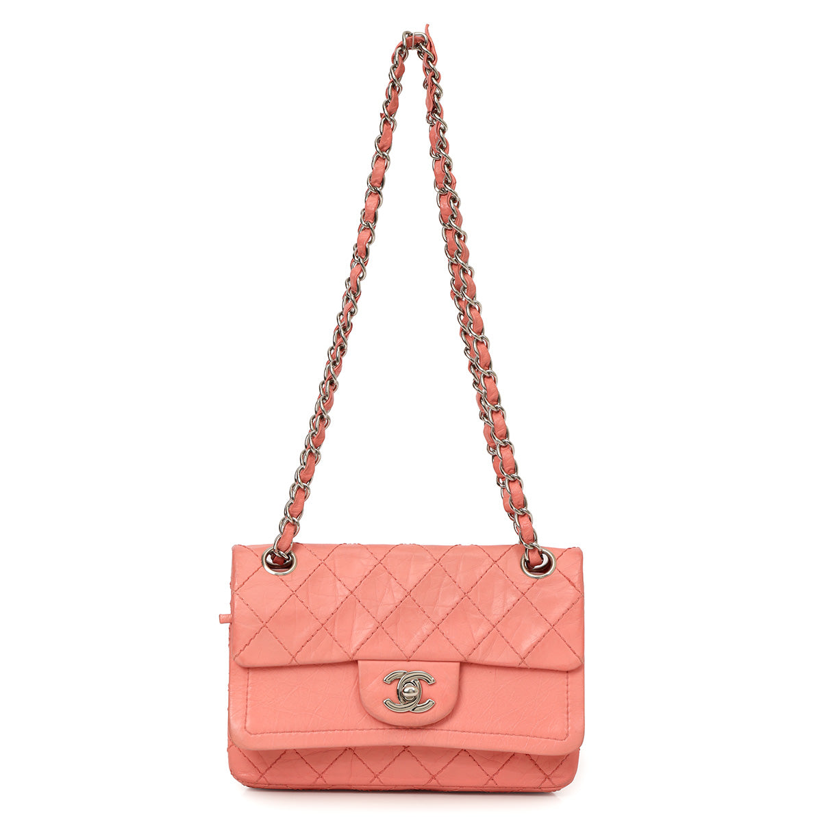 Peach Double Flap Classic Small Shoulder Bag