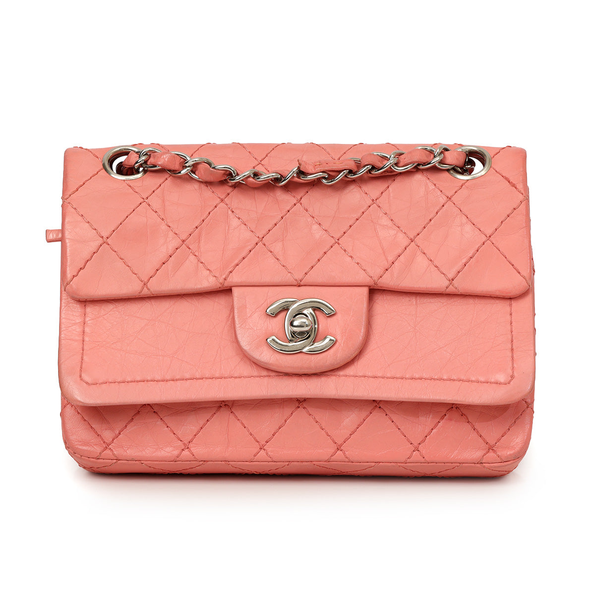 Peach Double Flap Classic Small Shoulder Bag