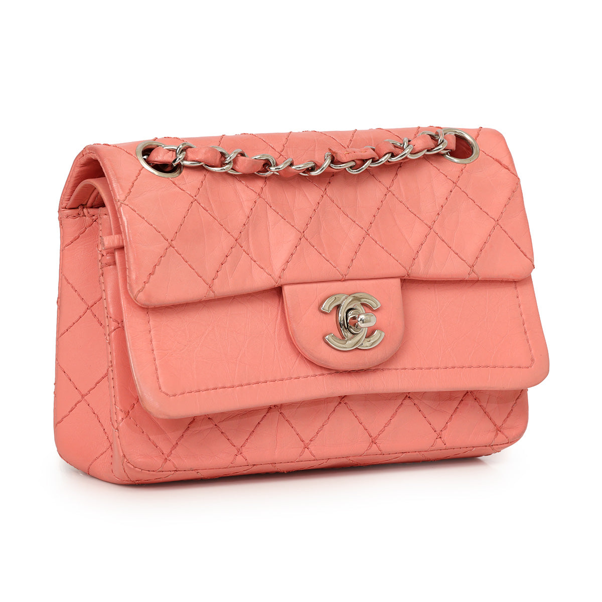 Peach Double Flap Classic Small Shoulder Bag