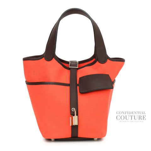 Picotin Cargo Lock 18 Rose Texas/Rouge Sellier Toile Goeland & Swift Leather Tote