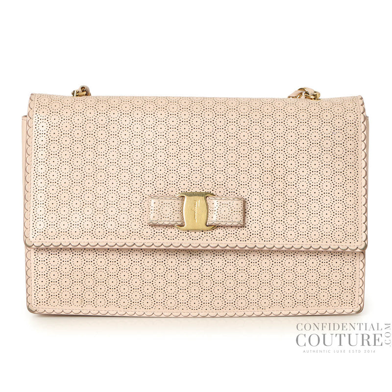 Salvatore Ferragamo Baby Pink Miss Vara Bow perforated leather crossbody bag