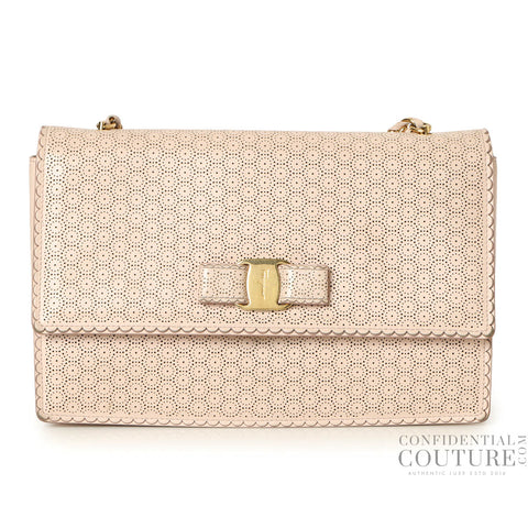 Baby Pink Miss Vara Bow perforated leather crossbody bag