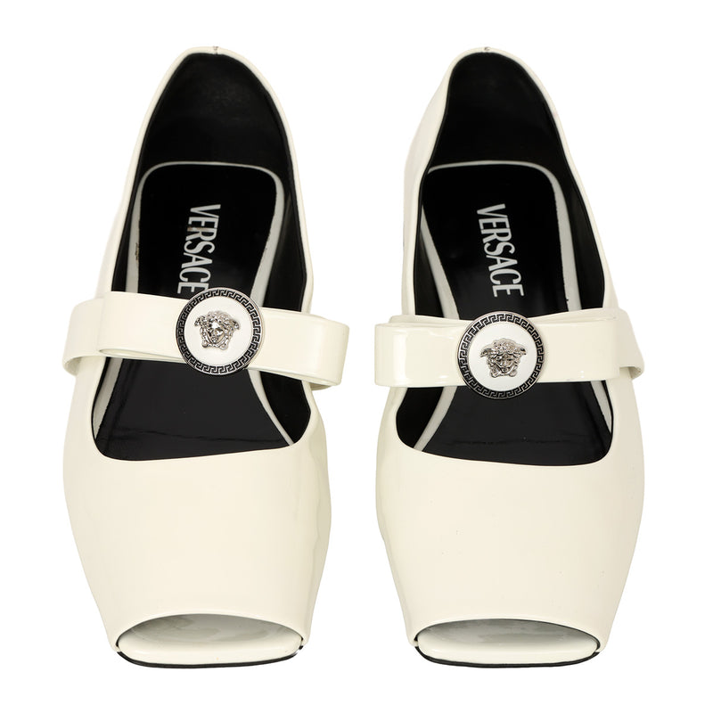 White Gianni Ribbon Mary Jane Open-Toe Ballets- 39.5