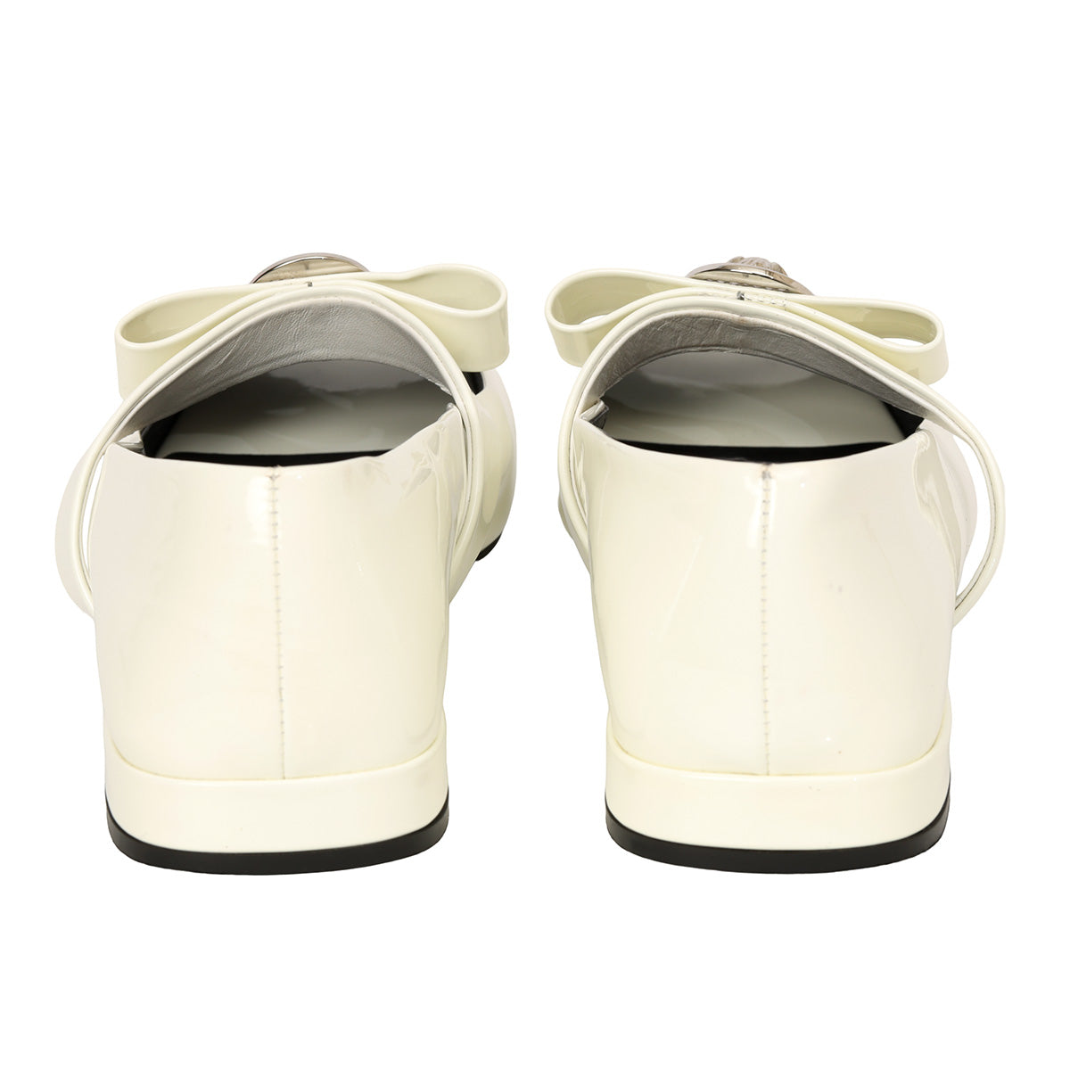 White Gianni Ribbon Mary Jane Open-Toe Ballets- 39.5