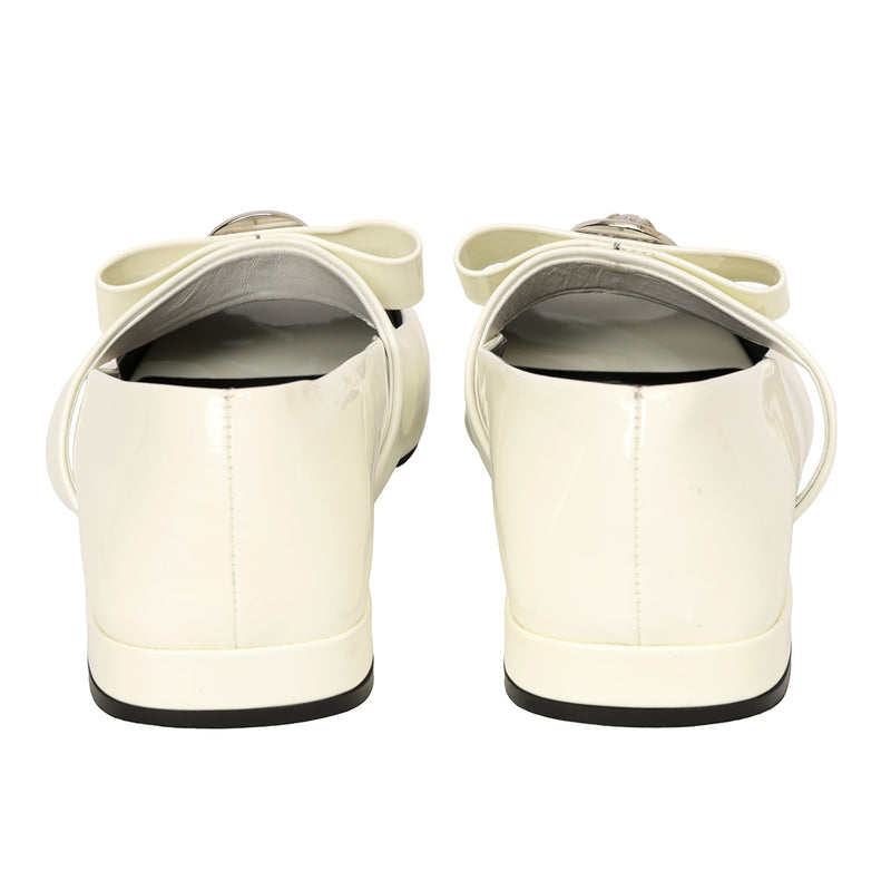 White Gianni Ribbon Mary Jane Open-Toe Ballets- 39.5