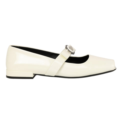 White Gianni Ribbon Mary Jane Open-Toe Ballets- 39.5